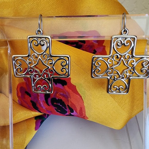 Trifari Silver Cross Earrings - Picture 2 of 5